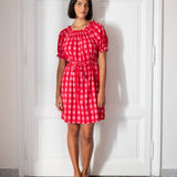 Women's Pink Checkered Flowy Mini Dress