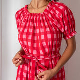 Women's Pink Checkered Flowy Mini Dress