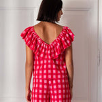 Women's Pink Checkered Ruffle Top