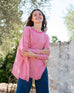 Women's Oversized Crewneck Knit Sweater in Pink Contrast Travel Destination