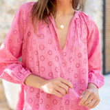 Women's Lightweight Pink Eyelet Coverup Dress Chest View Travel