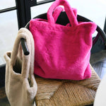 Women's Faux Fur Tote Bag with Pockets