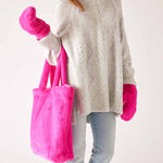 Women's Faux Fur Tote Bag with Pockets