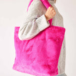 Women's Faux Fur Tote Bag with Pockets