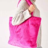 Women's Faux Fur Tote Bag with Pockets