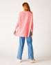 Women's Pink Heathered Collared V-neck- Polo Sweater Flowing Rear View