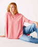 Women's Pink Heathered Collared V-neck- Polo Sweater Front View of Hand in Pocket