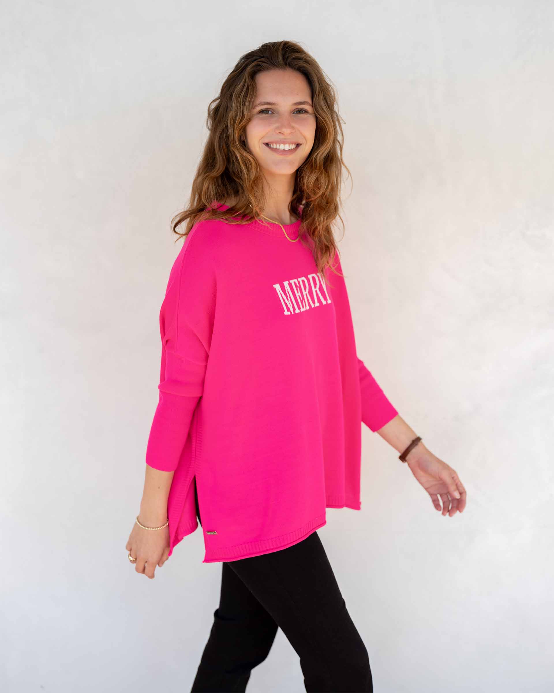 Women's Hot Pink Oversized Holiday Sweater