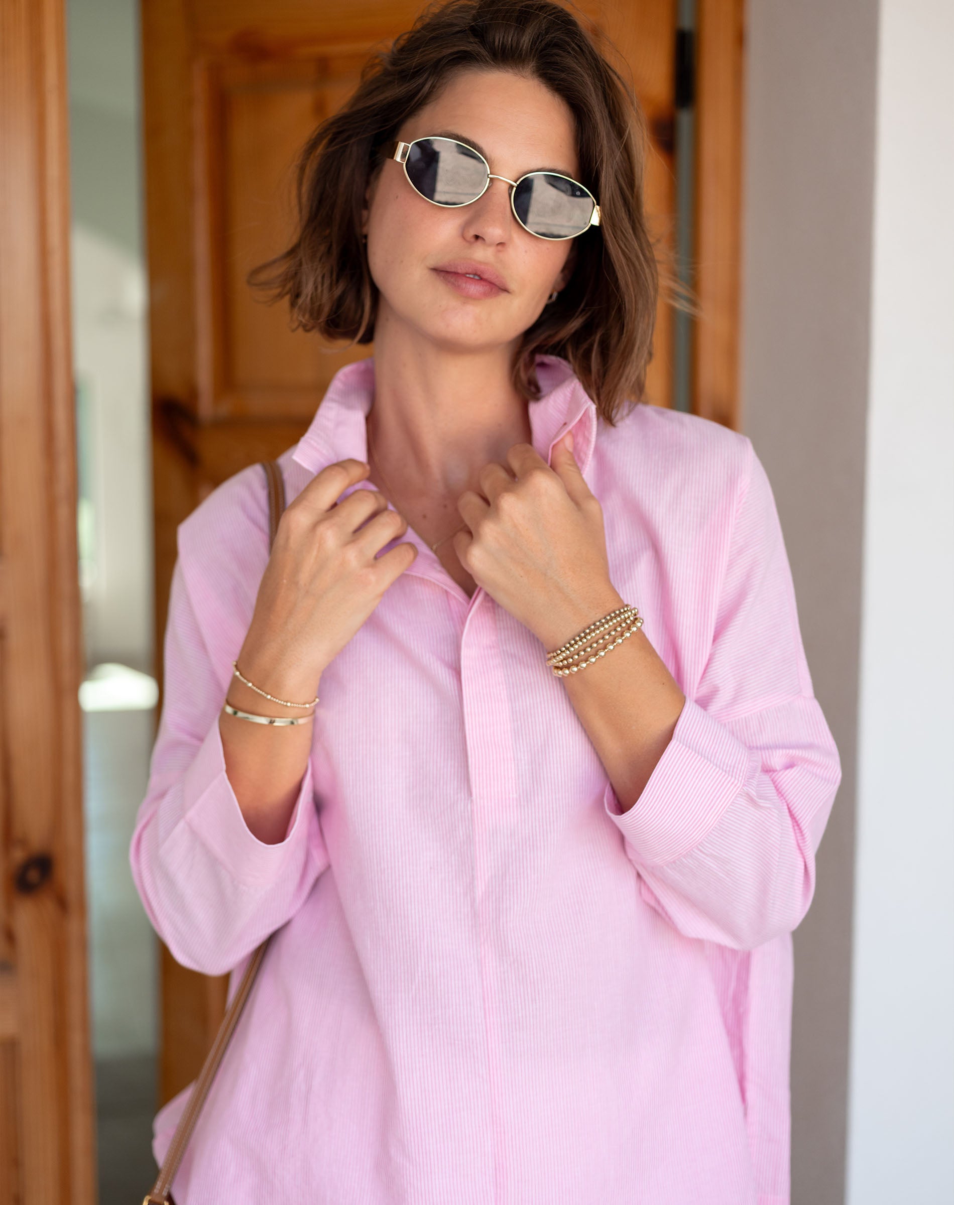 Women's Pink Striped Collared Shirt