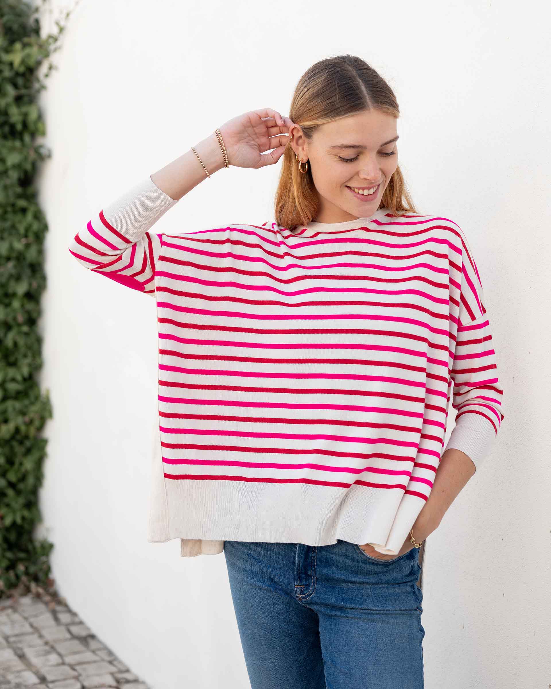 Women's Pink Striped One Sized Holiday Sweater