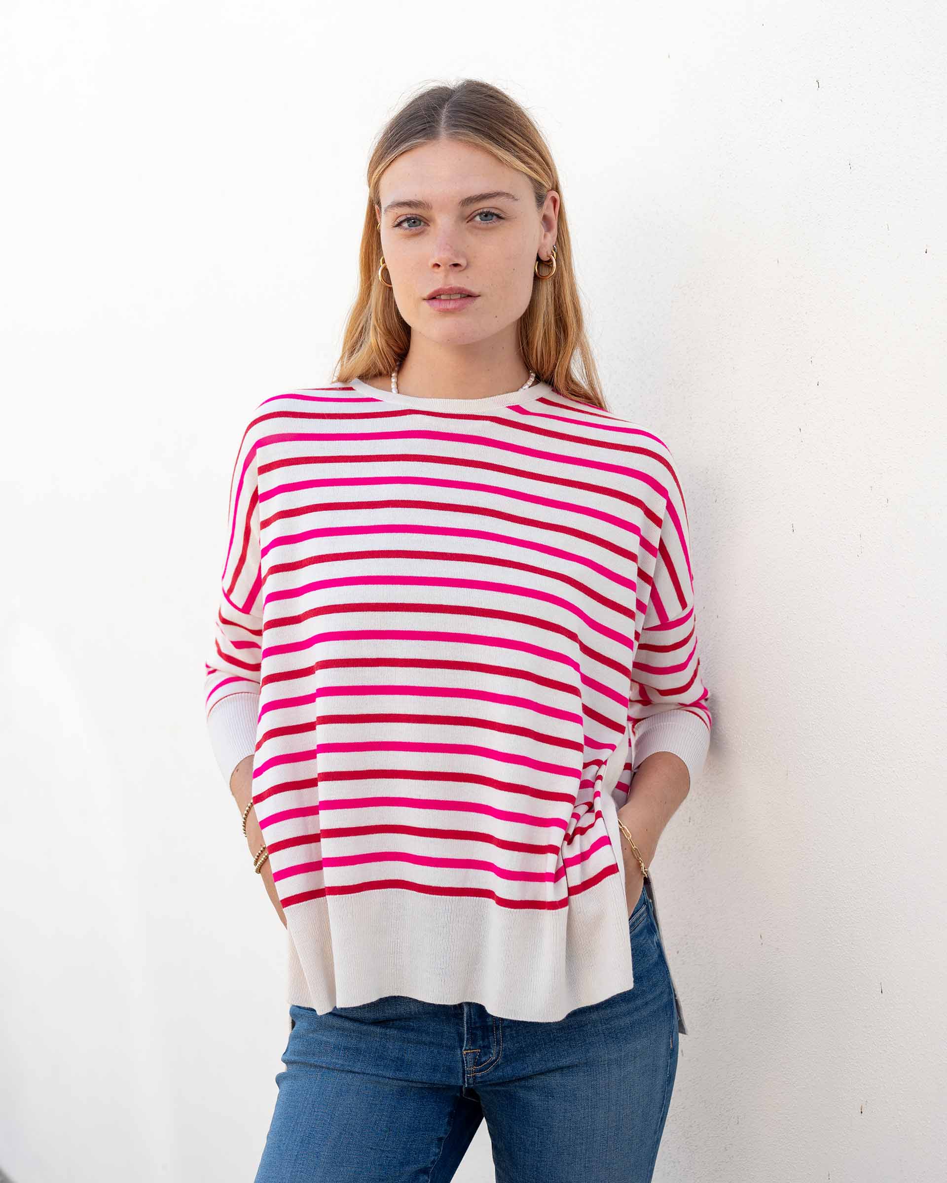 Women's Pink Striped One Sized Holiday Sweater