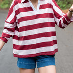 Women's Pink Striped Polo Pullover