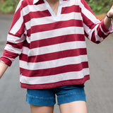 Women's Pink Striped Polo Pullover