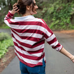 Women's Pink Striped Polo Pullover