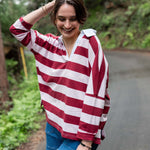 Women's Pink Striped Polo Pullover