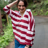 Women's Pink Striped Polo Pullover
