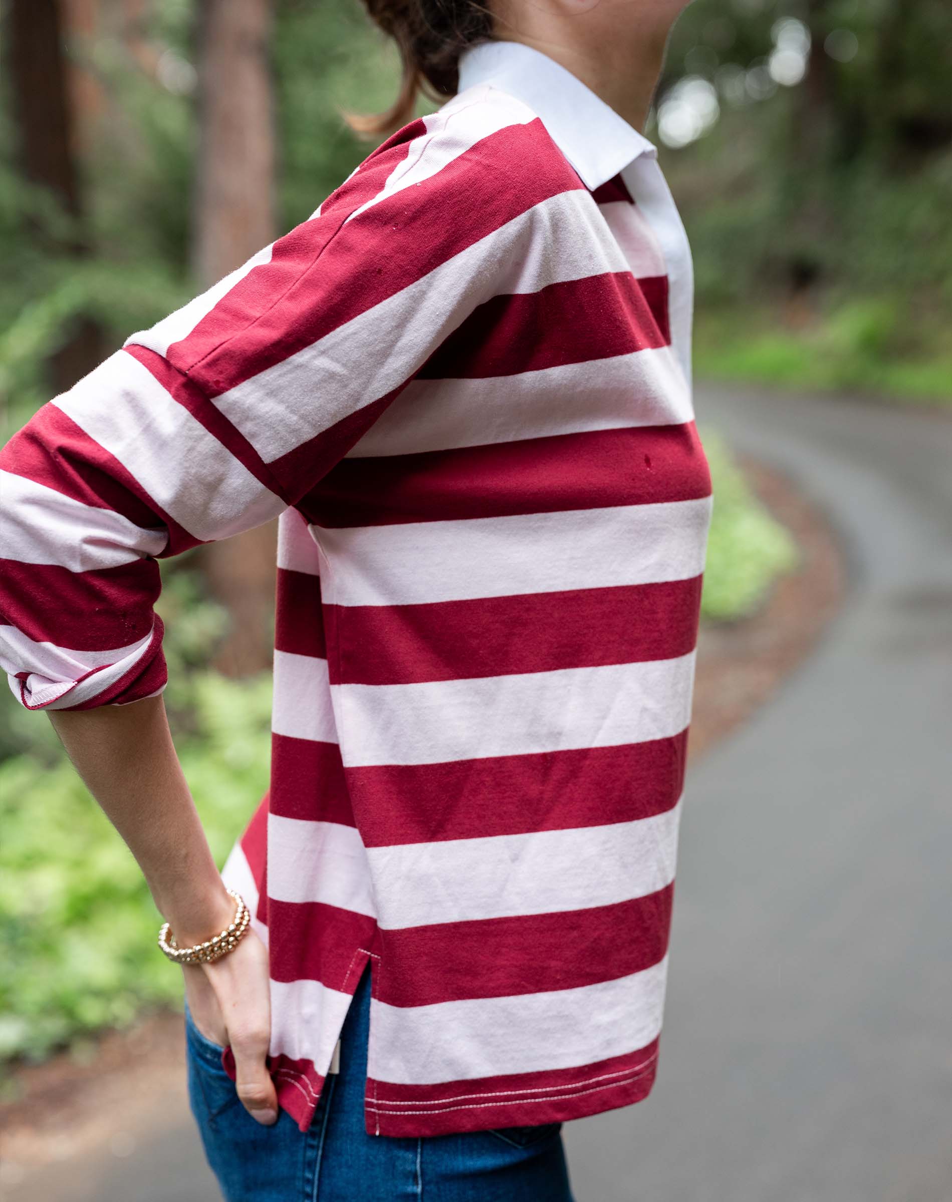 Women's Pink Striped Polo Pullover