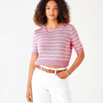 Women's Pink Striped Short Sleeve Crewneck