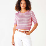 Women's Pink Striped Short Sleeve Crewneck