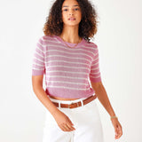 Women's Pink Striped Short Sleeve Crewneck