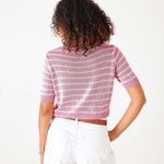 Women's Pink Striped Short Sleeve Crewneck