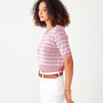 Women's Pink Striped Short Sleeve Crewneck