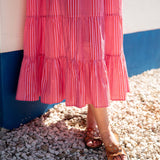 Women's Pink Striped Short Sleeve Maxi Dress