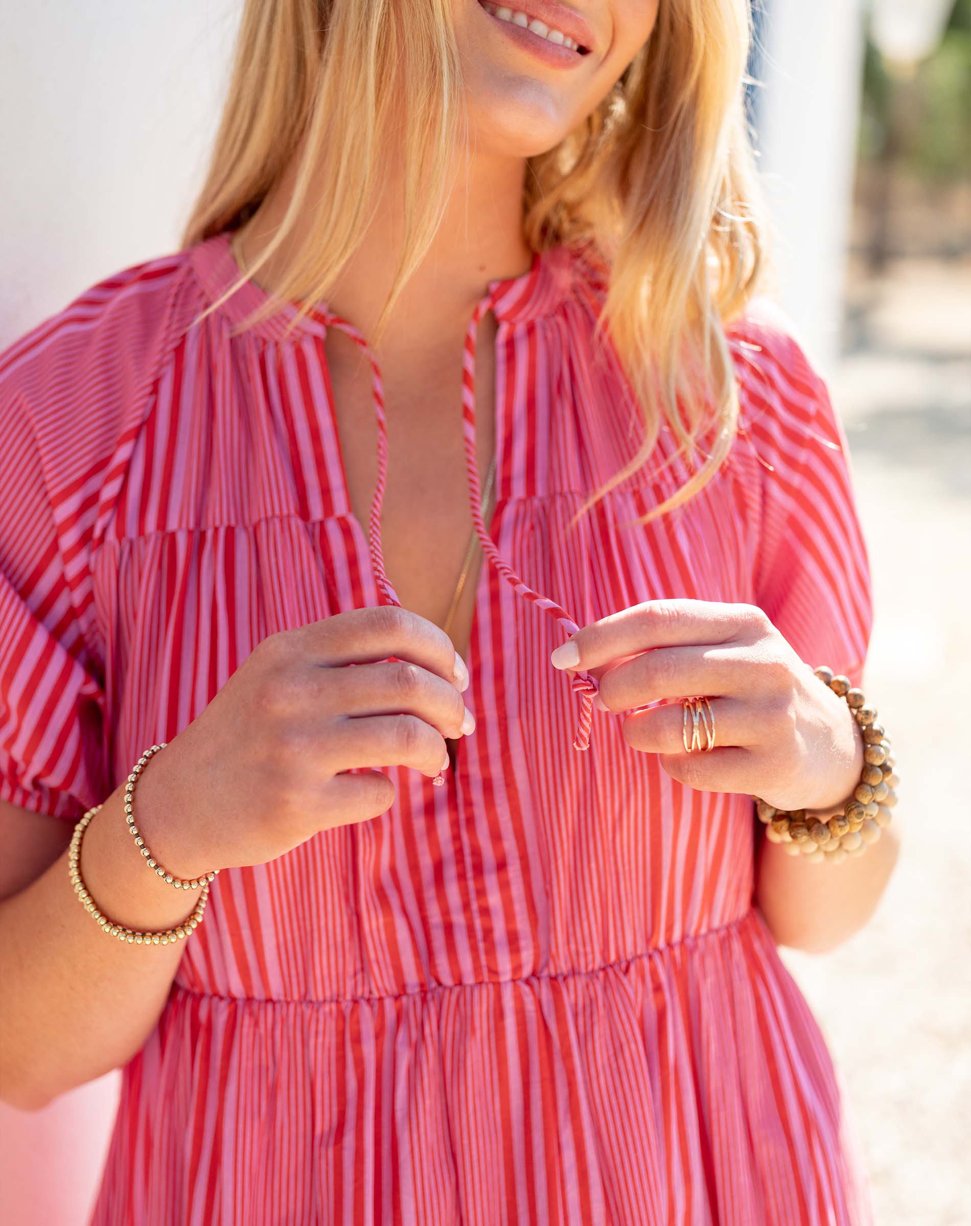 Women's Pink Striped Short Sleeve Maxi Dress