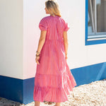 Women's Pink Striped Short Sleeve Maxi Dress