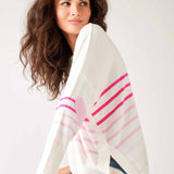 Women's One Size Pink Striped Sweater with Pink Hearts on Sleeve Side View