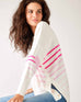 Women's One Size Pink Striped Sweater with Pink Hearts on Sleeve Side View