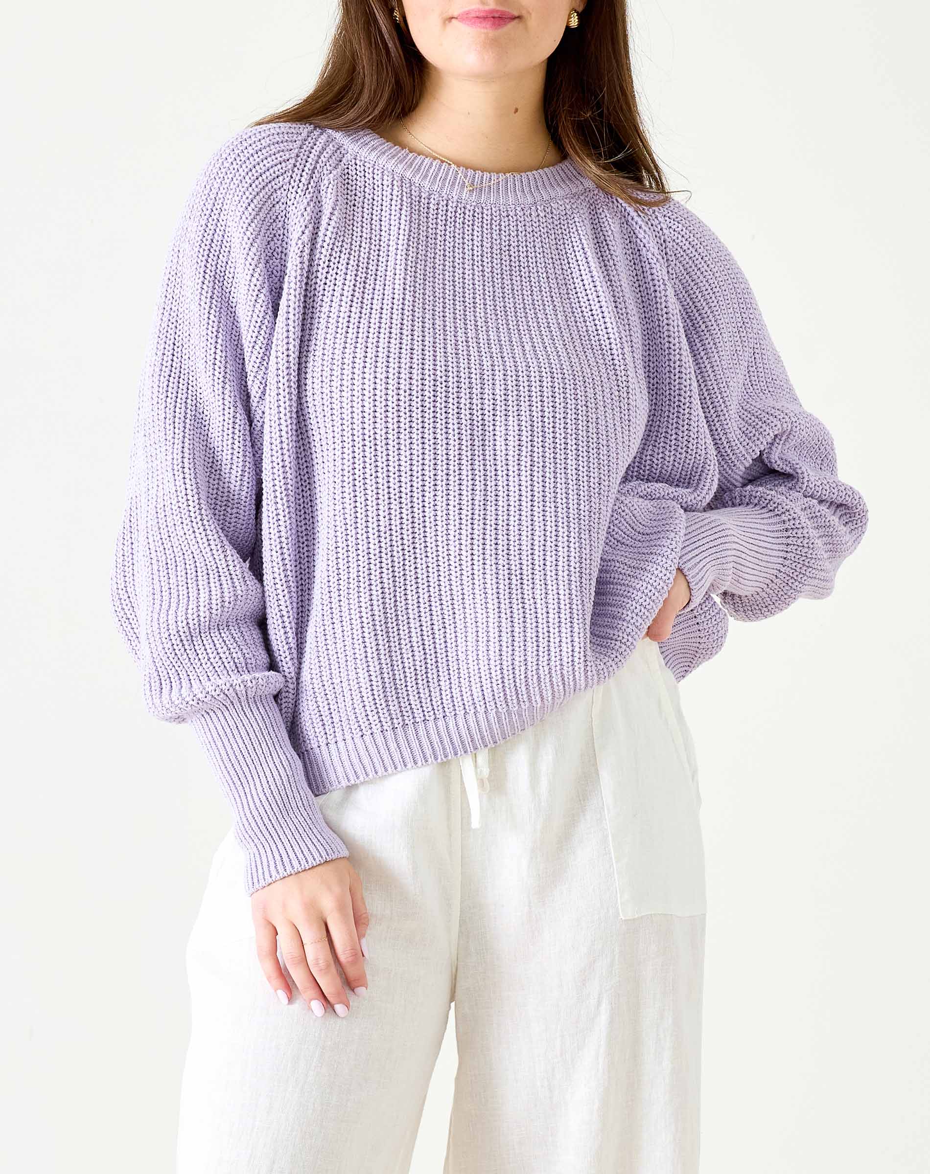 Women's Purple Cotton Crewneck Pullover