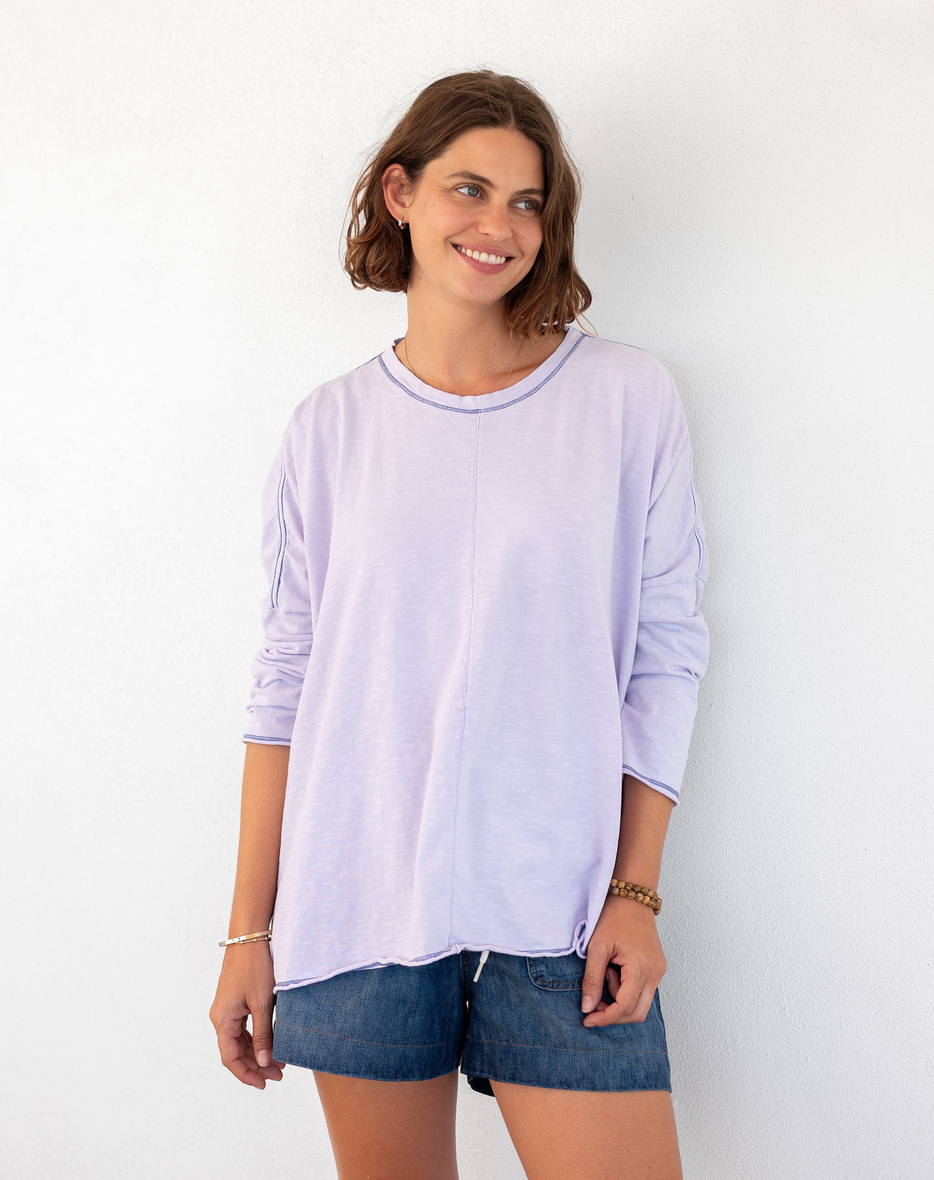 Women's Purple Oversized Slub Tee