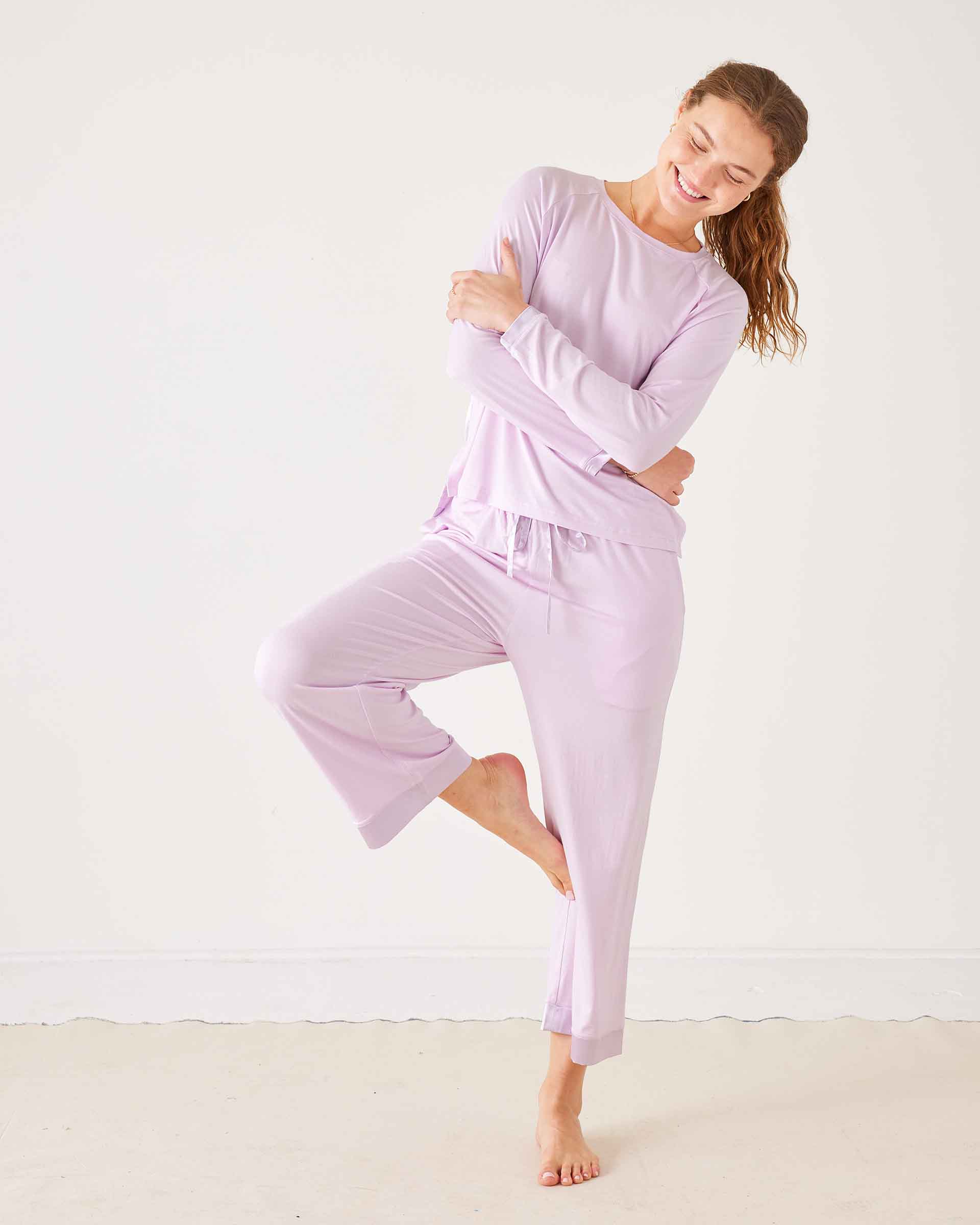 Satin Sailor Modal Pajama Set - Moonlit Lilac