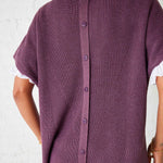 Women's One Size Purple Short Sleeve Sweater With Buttons Down Back