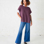 Women's One Size Purple Short Sleeve Sweater With Buttons Down Back