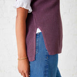 Women's One Size Purple Short Sleeve Sweater With Buttons Down Back