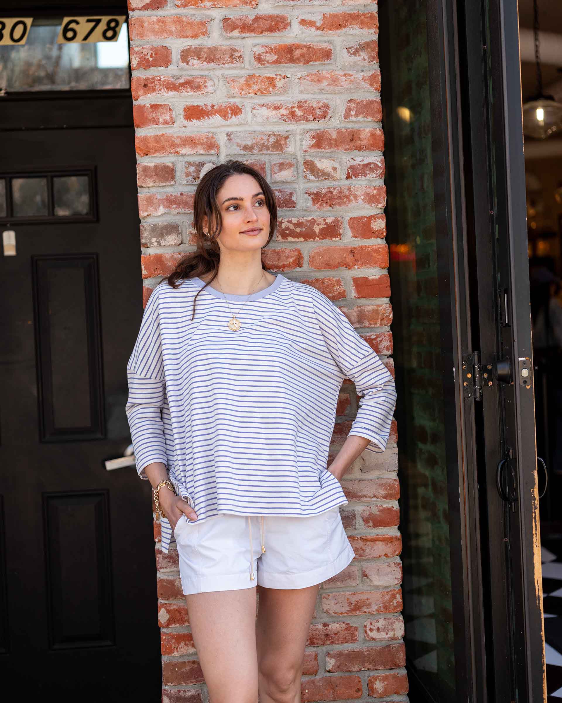 Women's Purple Striped Ringer Tee
