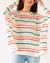 Women's Oversized Crewneck Knit Sweater In Rainbow Stripes Front View With Pockets