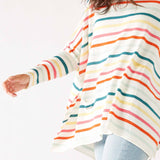 Women's Oversized Crewneck Knit Sweater In Rainbow Stripes Drape Of Fabric