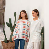 Women's Oversized Crewneck Knit Sweater In Rainbow Stripes Travel Destination