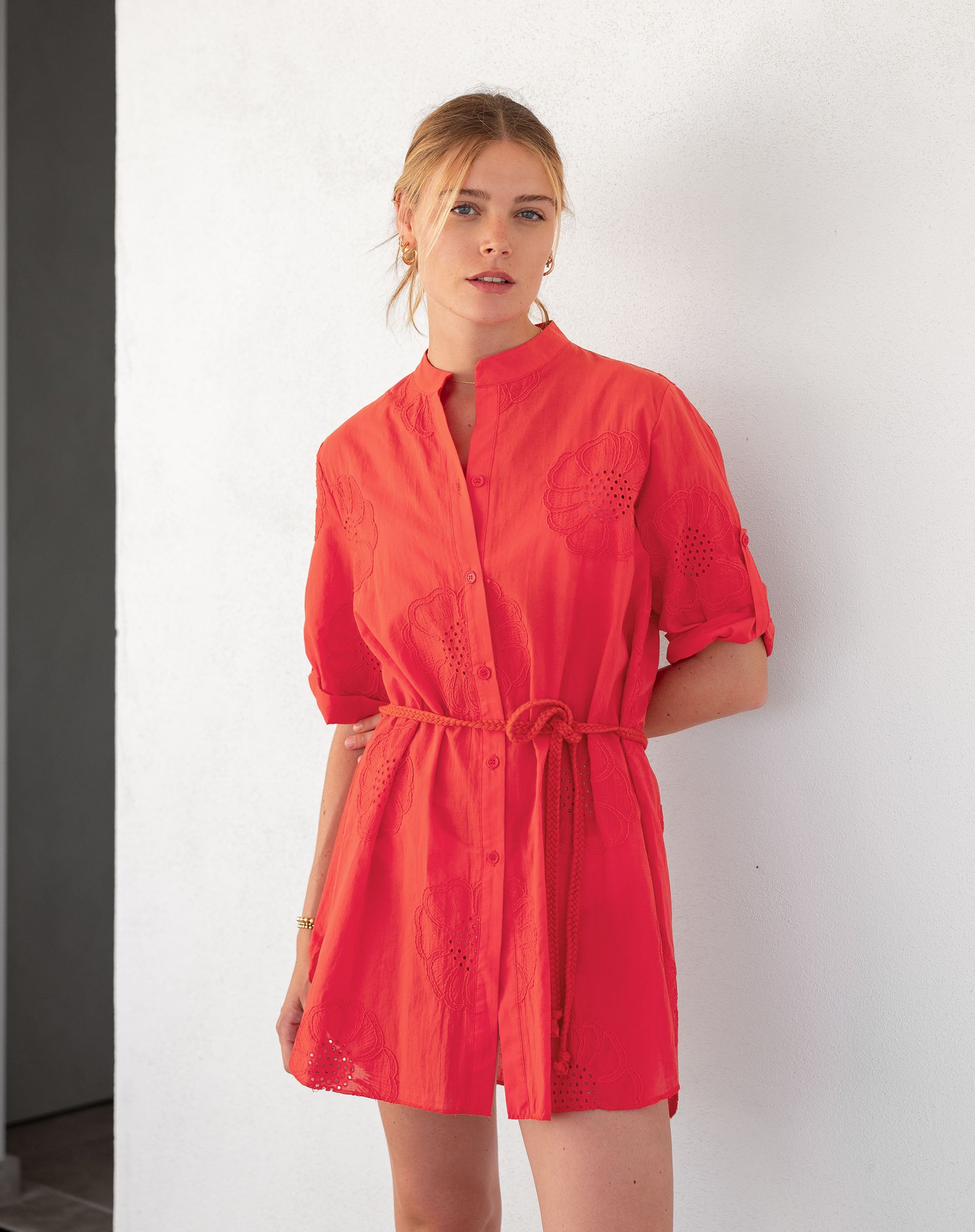 Women's Red Cotton Coverup Mini Dress