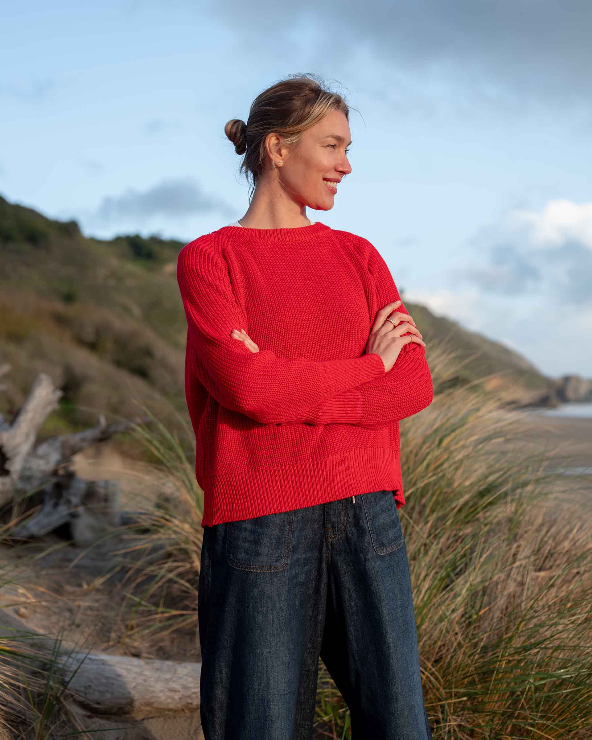Women's Red Crewneck Summer Sweater