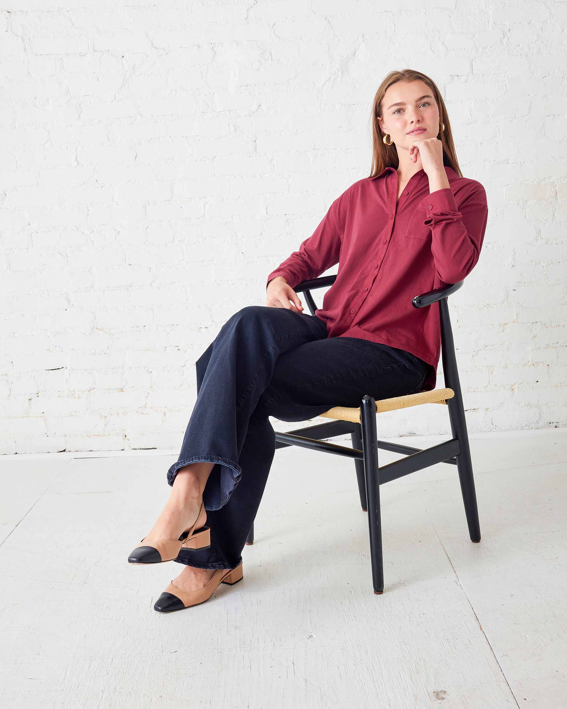 Women's Red Cotton Button Down