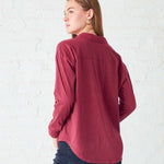 Women's Red Cotton Button Down