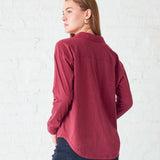 Women's Red Cotton Button Down