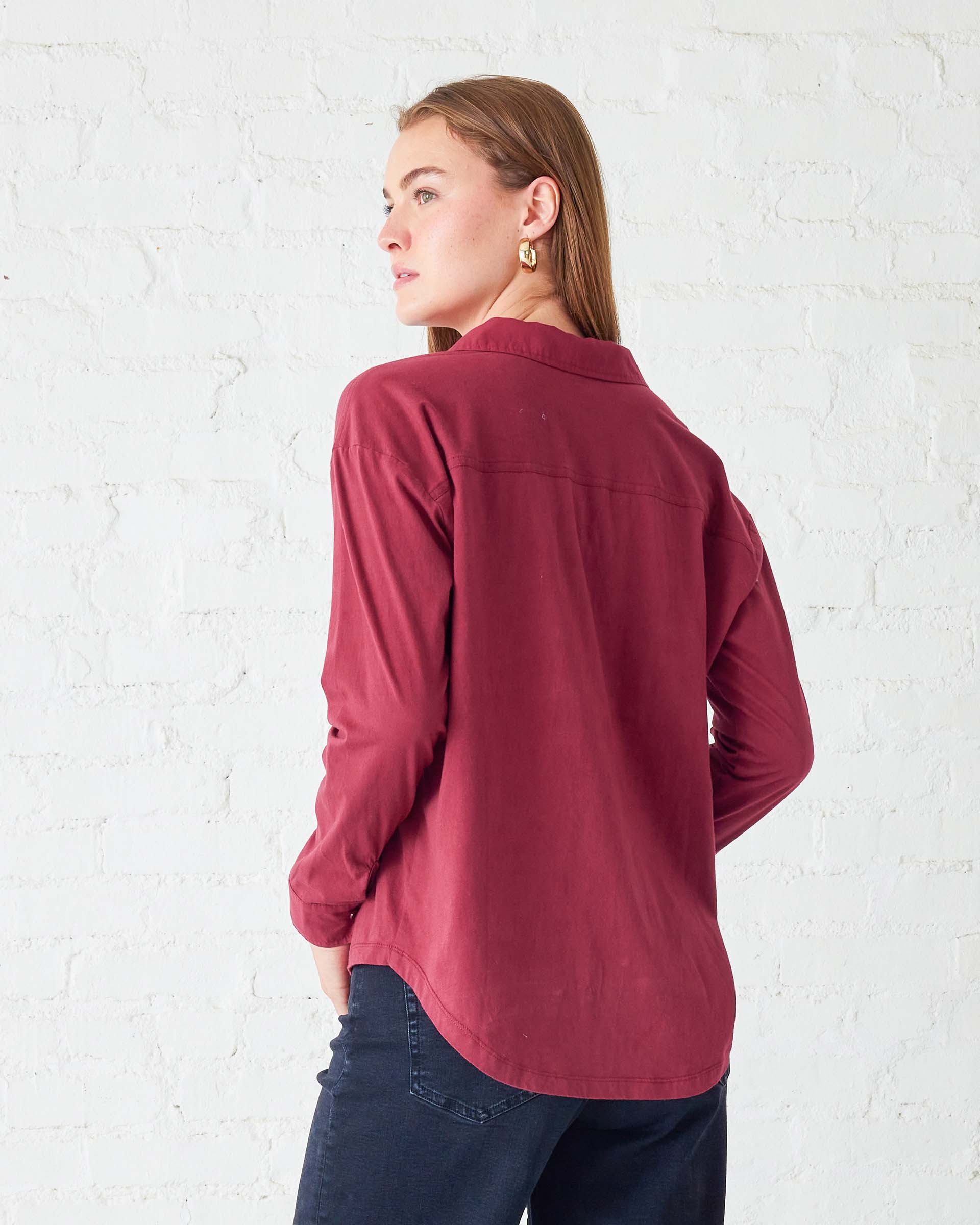 Women's Red Cotton Button Down