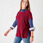 Women's One Size Red Short Sleeve Sweater With Buttons Down Back