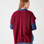 Women's One Size Red Short Sleeve Sweater With Buttons Down Back