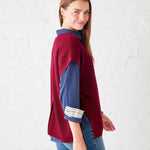 Women's One Size Red Short Sleeve Sweater With Buttons Down Back